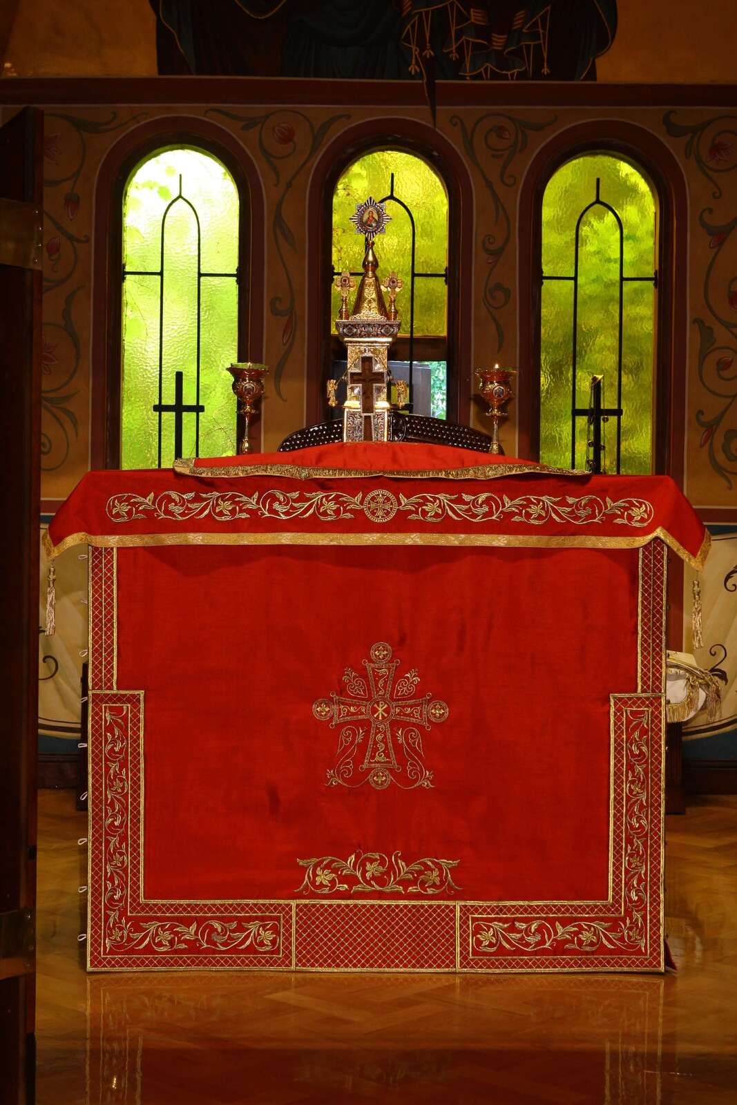 Dechani Holy Table Cover - Burgundy with Gold Embroidery